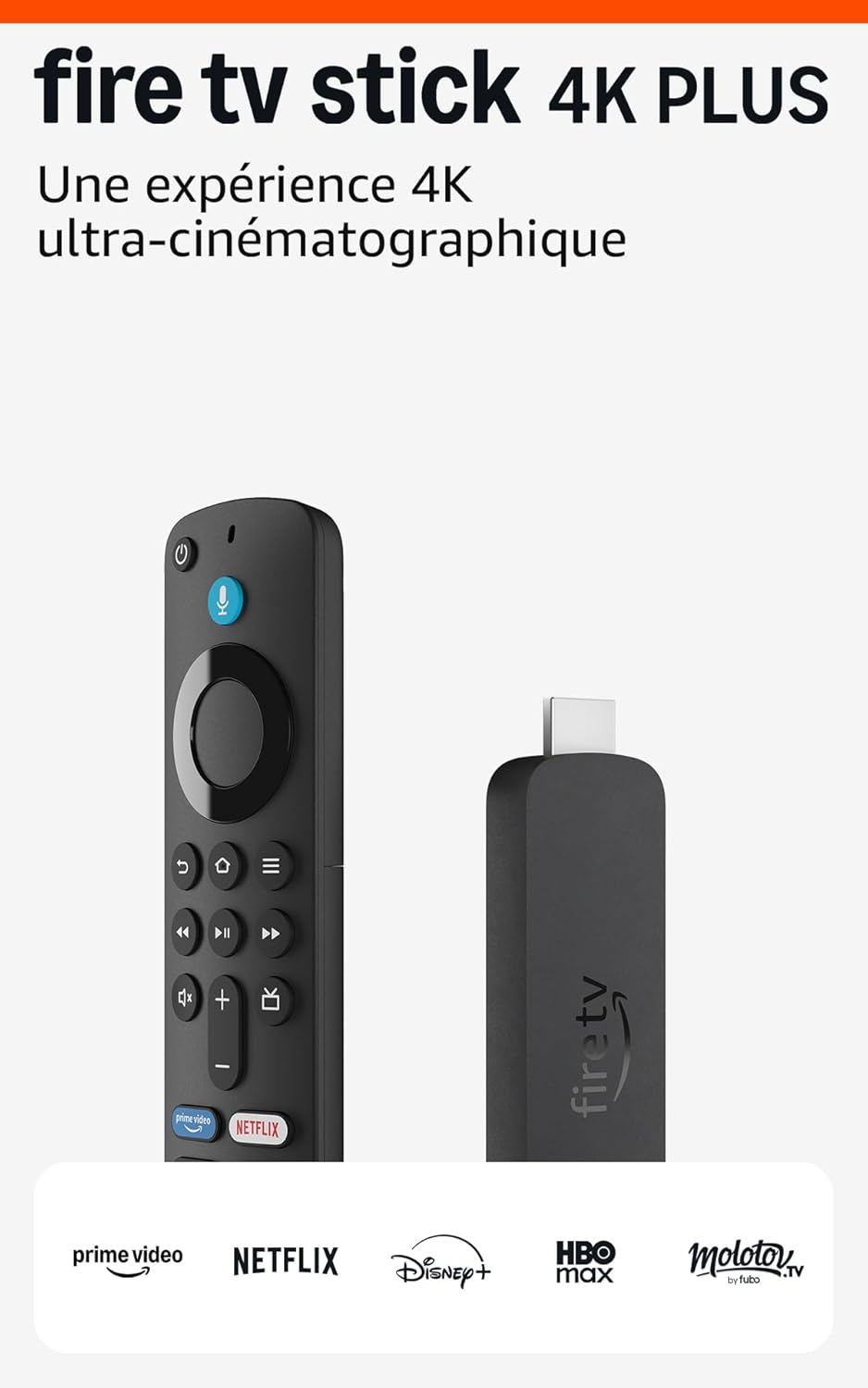 Amazon Fire TV Stick 4K Plus, avec prise en charge du Wi-Fi 6 et des technologies Dolby Vision/Atmos et HDR10+, Trouvez vos séries plus rapidement avec Alexa+