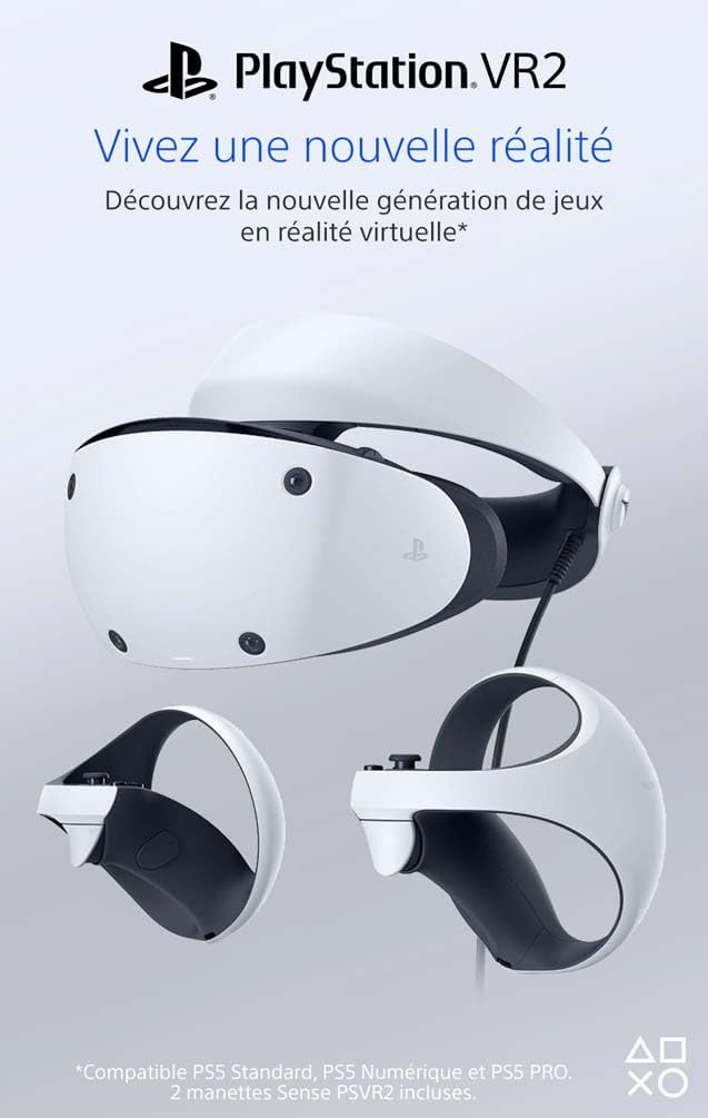 Sony, PlayStation VR2 PS5, Casque VR + Manette PS VR2 Sense, Casque de Réalité Virtuelle pour PS5, Compatible avec Console PlayStation 5, Couleur : Noir et Blanc + Jeu VR Horizon Call of The Mountains Casque VR2 + Horizon
