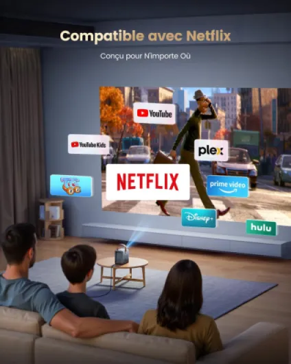 Mini Vidéoprojecteur 4K【Netflix Inclus/Dolby】 30000LM Projecteur Portable 4K Auto Keystone/E-Focus,Courte Focale Rétroprojecteur WiFi6 Bluetooth 1080P Projecteur Zoom 50% Home Cinéma/Extérieur/Arc Noir