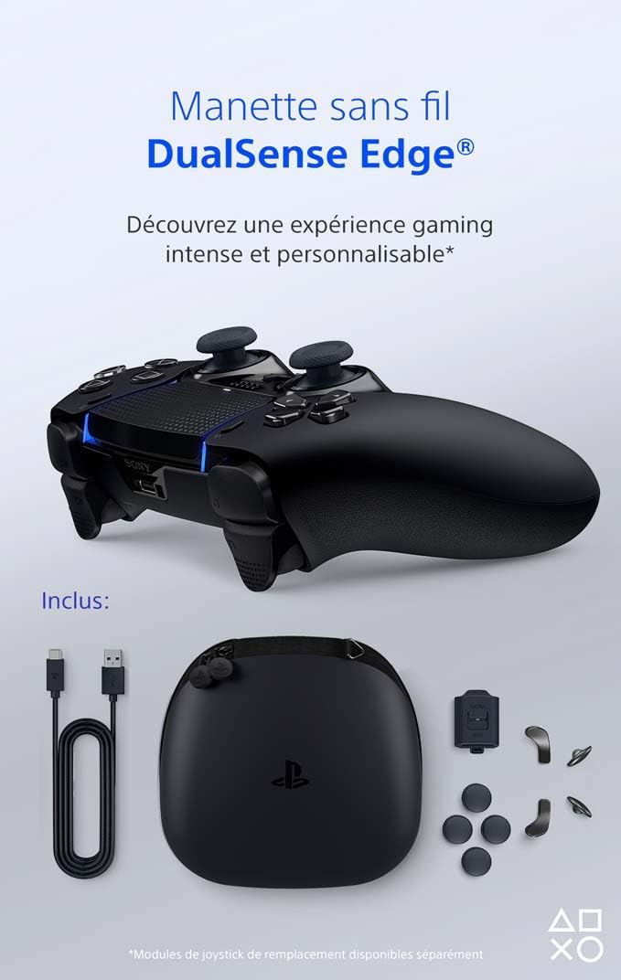 Sony, Manette 5 DualSense Edge, Sans Fil, Touches Arrière & Joysticks Interchangeables, Gâchettes Réglables, Profils Personnalisables, Compatible PS5/PC, Couleur : Noire