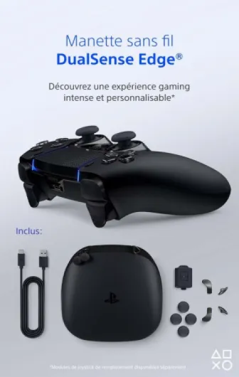 Sony, Manette 5 DualSense Edge, Sans Fil, Touches Arrière & Joysticks Interchangeables, Gâchettes Réglables, Profils Personnalisables, Compatible PS5/PC, Couleur : Noire