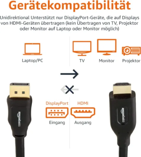 Câble DisplayPort (Source) vers HDMI (écran), unidirectionnel, 0.9 m, Noir Unique 0.9 m