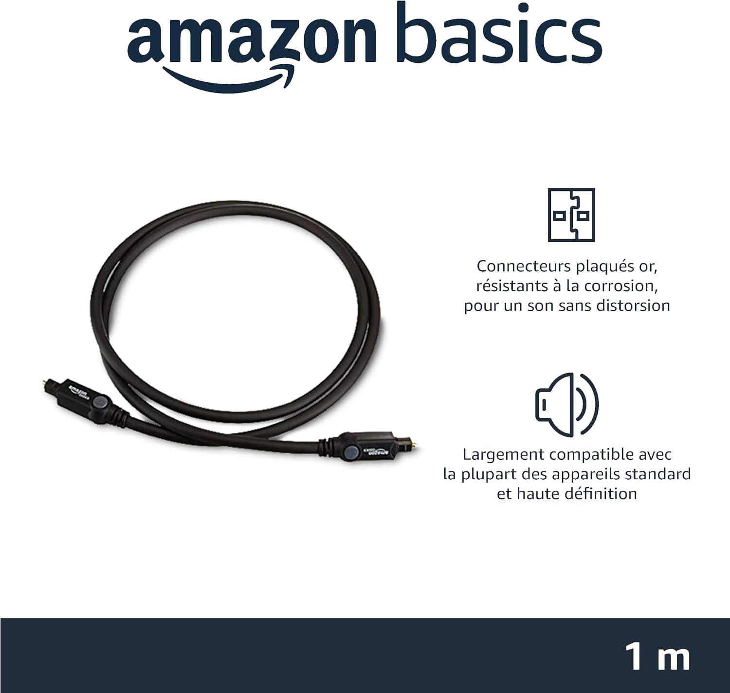 Câble Optique Audio numérique TOSLINK 1 m, Noir 1 m emballage traditionnel
