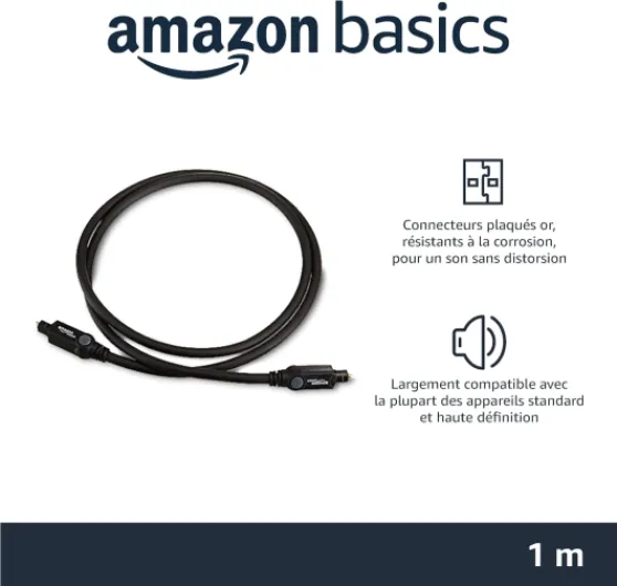 Câble Optique Audio numérique TOSLINK 1 m, Noir 1 m emballage traditionnel