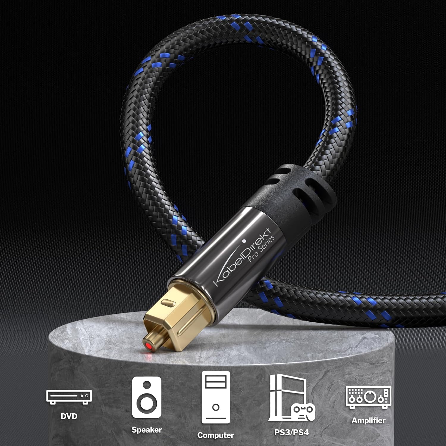 Câble optique audio – 12,5m – tressé Nylon – barre de son - S/PDIF, fibre optique pour home cinéma, amplificateurs, PS4/Xbox 12,5m Nylon Braiding