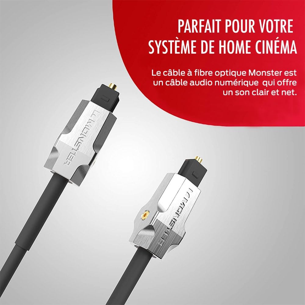 Câble Audio Numérique Fibre Optique - Idéal Home Cinema - Son Surround Multicanal - Gaine de Protection Duraflex - Connecteurs Métalliques - Garanti à Vie - 3 m