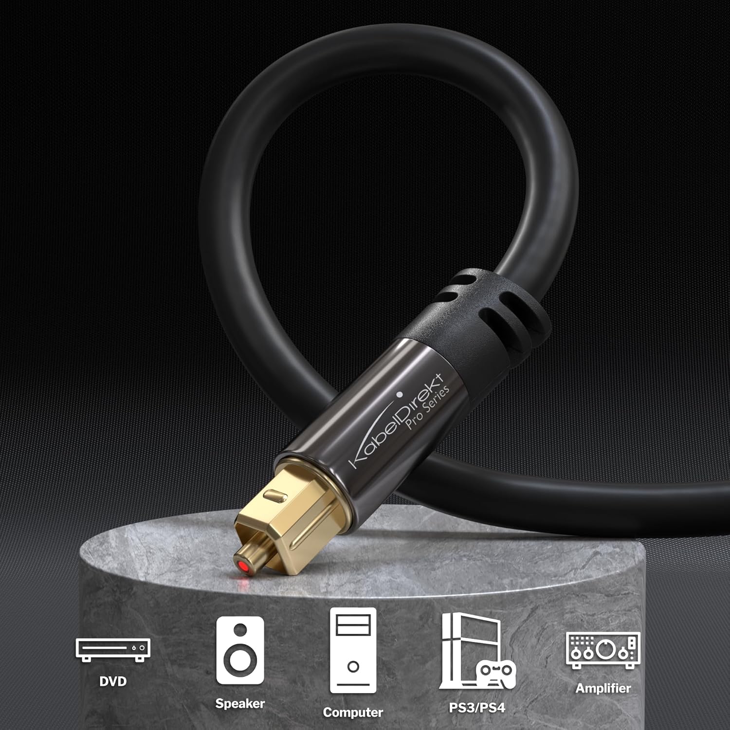 Câble audio optique TOSLINK – 1m – barre de son - Câble audio numerique optique : Câble audio numérique parfait pour une connexion limpide aux lecteurs Blu-ray/DVD Noir 1m