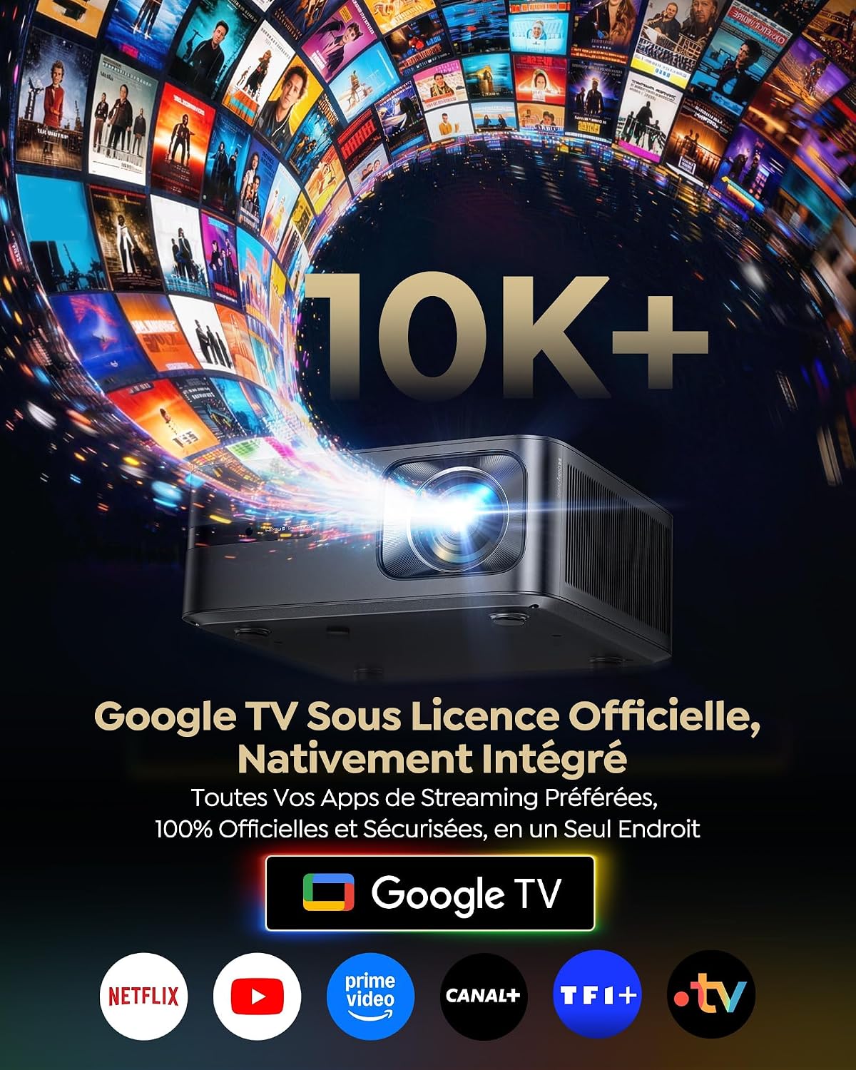 Vidéoprojecteur 4K MEMC【2300 ANSI/Google TV 14.0/Dolby 48W】 Auto Focus/Keystone WiMiUS Vidéoprojecteur de Jour 4K, Contrôle Vocal, HDR10,Rétroprojecteur WiFi Bluetooth 1080P Zoom Home Cinéma HDMI 2.1 Noir