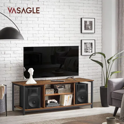 LTV060B01 Meuble TV pour TV Jusqu’à 152 cm (60"), avec étagères Ouvertes, Console TV pour Salon, Salle de Divertissement Marron Rustique/Noir 120L cm