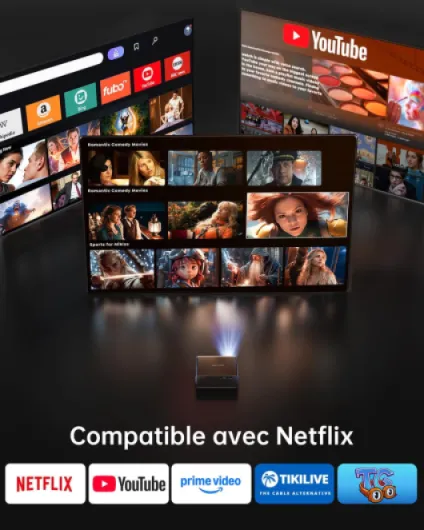 Vidéoprojecteur 4K【1000ANSI/Compatible Netflix/Dolby】 VideoProjecteur Portable AI Auto Focus/Keystone WiFi6 Bluetooth, TOPTRO Projecteur 1080P FHD, Rétroprojecteur 4k Extérieur Zoom 50% Home Cinéma Noir