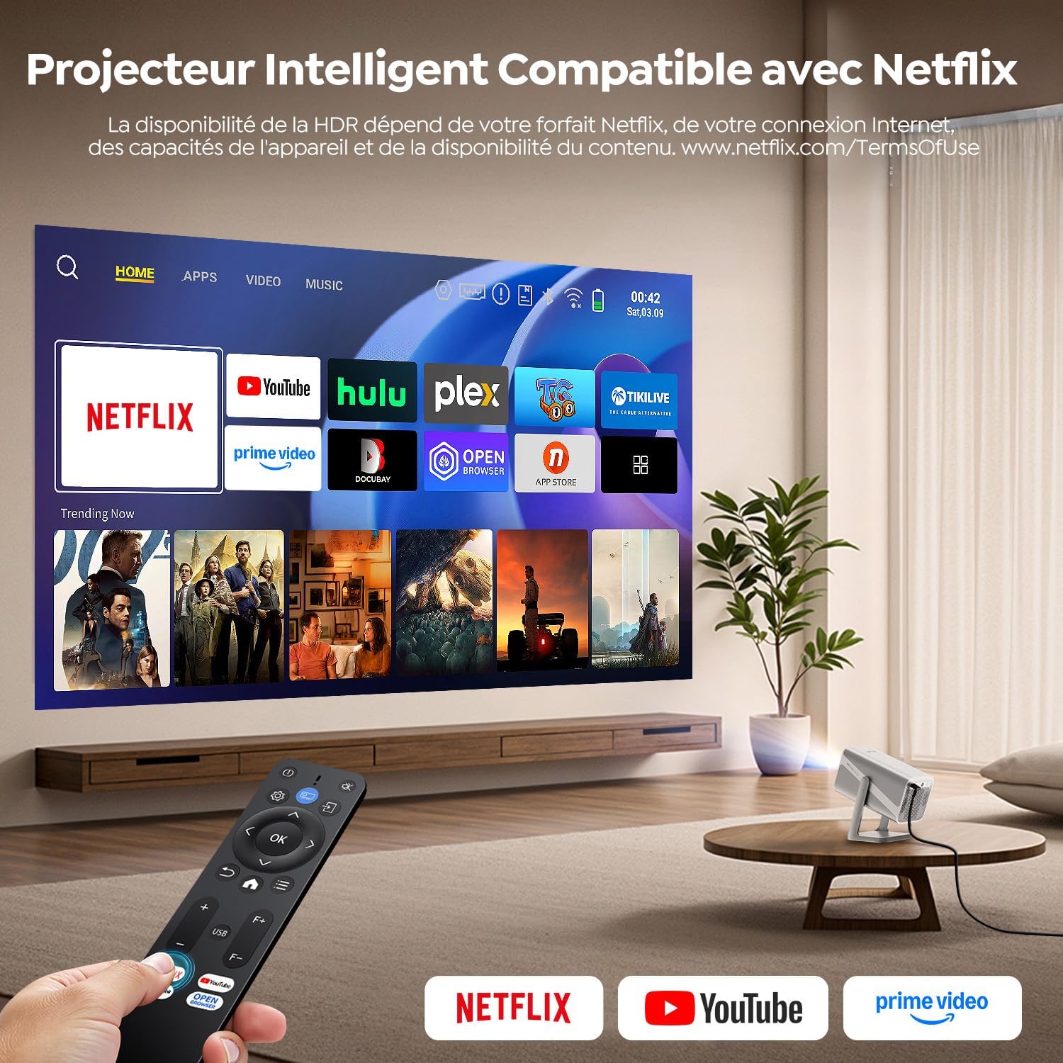 Vidéoprojecteur 4K【Compatible Netflix/Dolby/Auto Keystone】 800 ANSI Vidéoprojecteur Courte Focale Bluetooth FHD 1080P, Projecteur Portable WiFi6 Rotatif 360° Zoom 50% Mini RétroProjecteur Home Cinéma Argenté