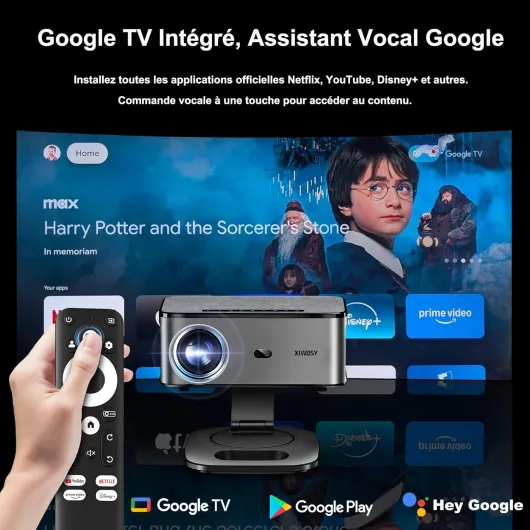 【1500 ANSI/Google TV/Autofokus】 XIWBSY Videoprojecteur 4K Supporté, 38000 Lumen FHD, 360° Rotation, Projecteur Video 4K Contrôle Vocal, Retroprojecteur WiFi6 Bluetooth Gris