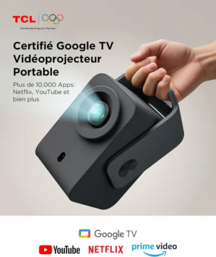 C1 Videoprojecteur 4K Compatibilité, Natif 1080P, Audio Dolby 8 W, Netflix Certifié, Smart Google TV Intégré, Auto Focus/Keystone, Wi-FI Bluetooth, Pivotant à 285° Mini Projecteur Video Portable