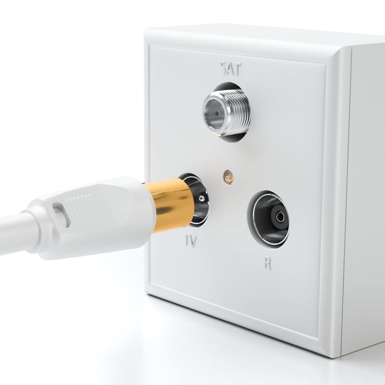 DeleyCON 5m Câble Antenne TV (IEC-Fiche vers IEC-Coupleur) Coaxial HDTV Blindage 4-fach 2x Noyau Ferrite Filtre Courant Gaine DVB-T DVB-T2 Radio DAB - Blanc Blanc 5 M