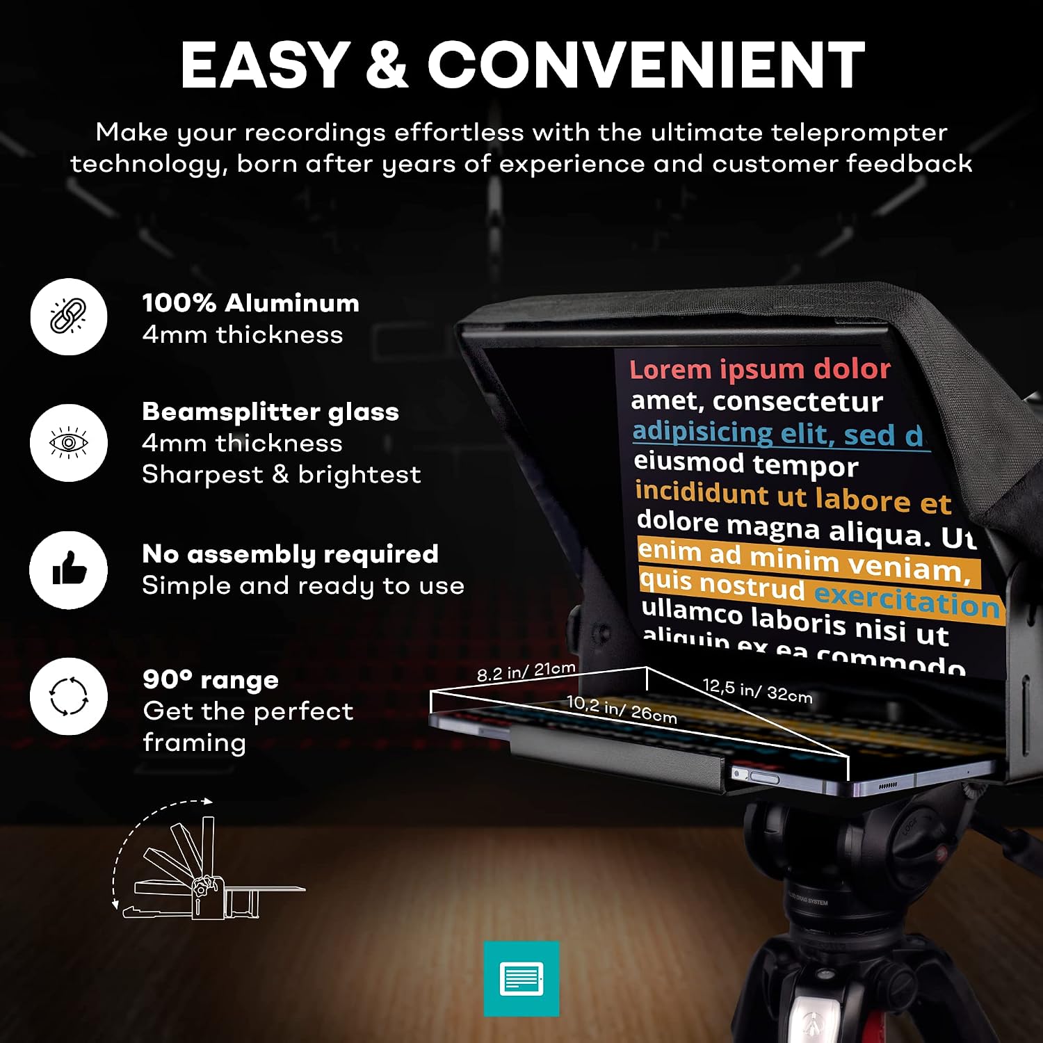 ILight Pro 12" Téléprompteur iPad Tablette Teleprompteur Vidéo avec Télécommande APP Sac et Pince Smartphone, Prompteur Beam Splitter DSLR iPhone Teleprompter Apple Android Mac Win 12 INCH