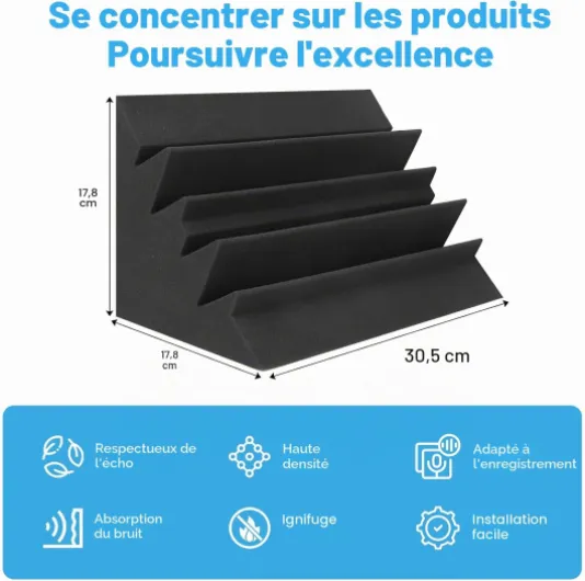 JBER Lot de 4 pièges à basses acoustiques en mousse pour studio - 30,5 x 17,8 x 17,8 cm - Panneaux muraux insonorisants - Finition bloc d'angle pour studios, maison et cinéma 7 inch Lot de 4