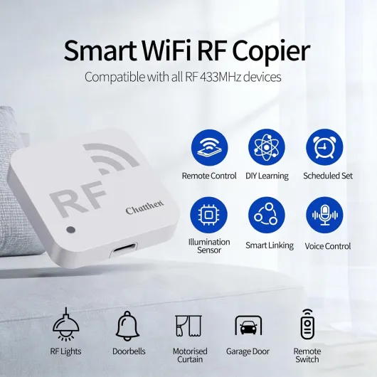 Télécommande Intelligente RF WiFi, Apprentissage de Programmation, Réglage d'Horloge, Adaptée aux Dispositifs RF tels que Rideaux Motorisés et Éclairage à Commande Distante Compatible Alexa