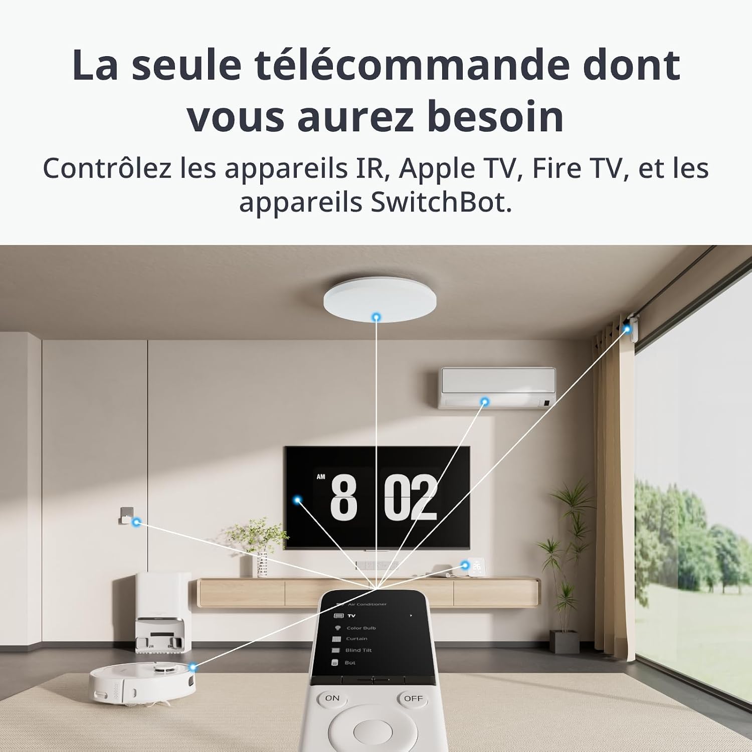Télécommande Universelle avec Hub Mini, Compatible avec Matter - Télécommande Intelligente Personnalisable, Contrôle IR/Bluetooth, Compatible avec TV/AC/SwitchBots et Plus Universal Remote+Hub Mini