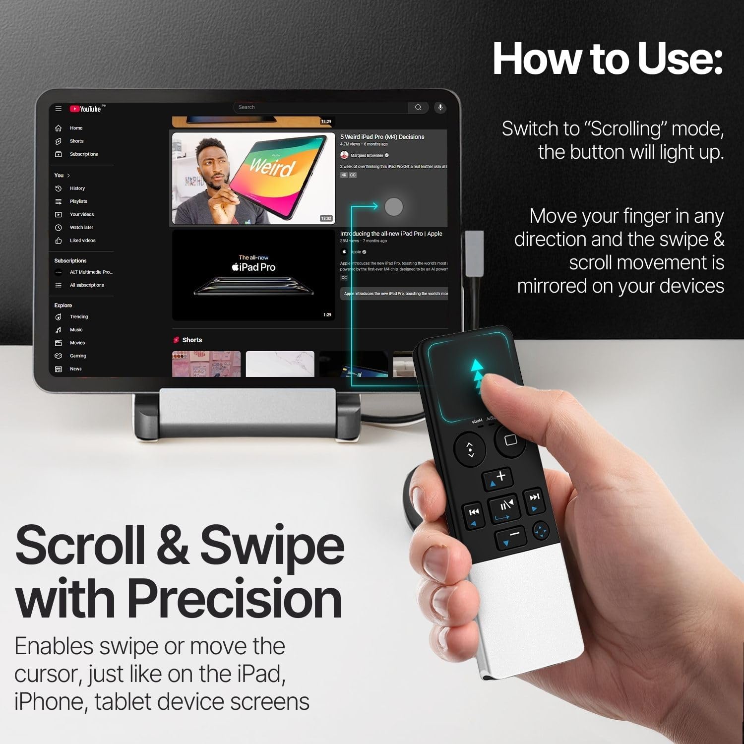 TNP Télécommande Bluetooth pour iPhone iPad – Trackpad Media Presenter pour iOS Mac Android PC – Obturateur de caméra sans fil, bouton multimédia, iPad Air Pro, MacBook Pro Air Mini M1