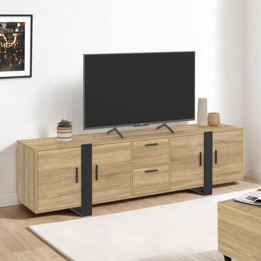 Meuble TV 180 cm Phoenix avec rangements Bois et Noir
