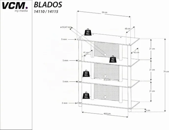 VCM Meuble HiFi Rack Armoire Phono Etagère Alu Verre Phono Mediaregal Blados Meuble HiFi Rack Armoire Phono Etagère Alu Verre Phono Mediaregal Blados Verre Clair