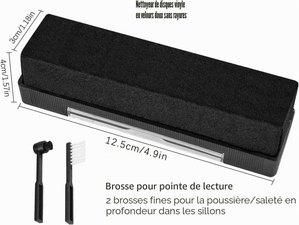 Yotako - Kit de nettoyage pour disques en vinyle, brosse de nettoyage antistatique en velours, brosse à stylet avec chiffon de nettoyage pour disques.