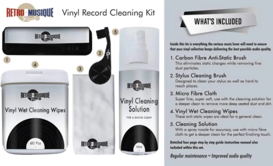 Kit de nettoyage de disques vinyles de la marque Retro Musique – Tout ce dont vous avez besoin pour protéger vos Disques vinyles et en profiter au maximum silver