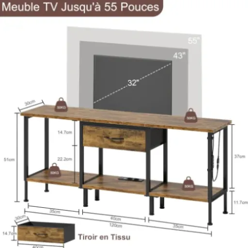 Test OYRREU Meuble TV LED 120 cm : le meuble pas cher qui fait le job pour une TV jusqu’à 55"